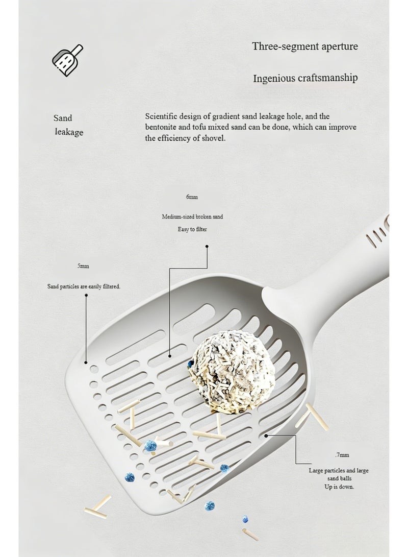 Oldzhan Ergonomic handle cat litter scoop plastic long handle cat scoop large cat scoop poop cat basin cat poop big scoop small hole pet supplies (white) - Image 2